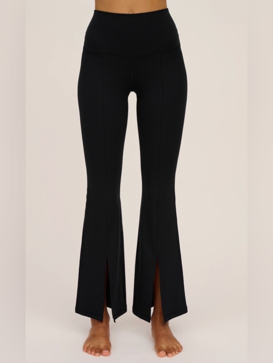 Yogalicious Pants - Yogalicious Black Lux Girl Friend 7/8 Flared Pants with Front Slits Sz M